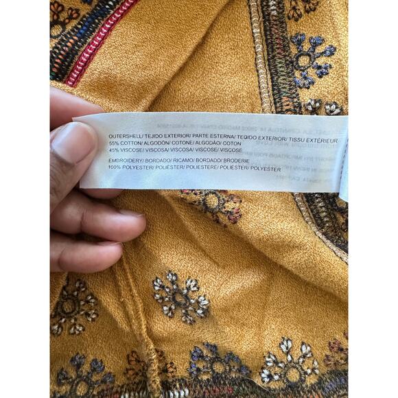 Intropia Boho Embroidered Tunic Dress Mustard Yellow Sz 38 Ethnic Folk Style - Picture 6 of 7